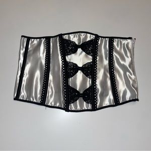 New Black & White Satin Tesa Lace-up and Zipper Corset 36